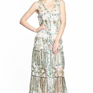 Aratta Hit the Breaks Green and Cream Embroidered Maxi Dress